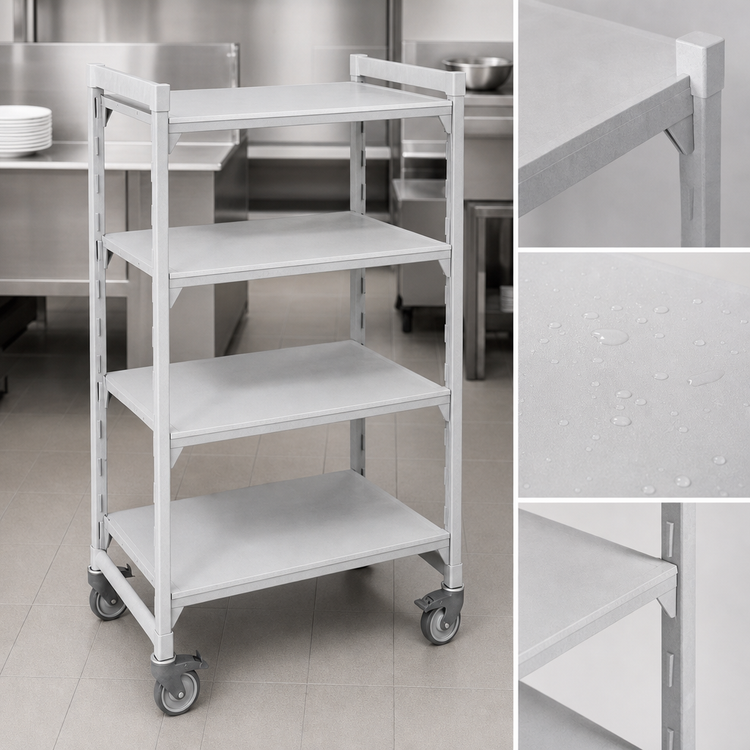 Product image #4 for Cambro Camshelving Premium High Density Mobile Starter Unit, 21 x 36 x 75-1/4-Inch, 4-Tier Solid Shelving, Speckled Gray