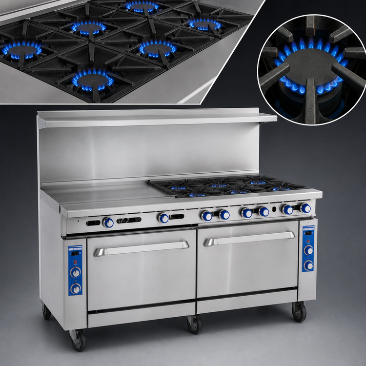 Product image #3 for Imperial Pro Series 72-Inch Gas Restaurant Range with 8 Open Burners, 24-Inch Griddle, Convection Oven, and Standard Oven