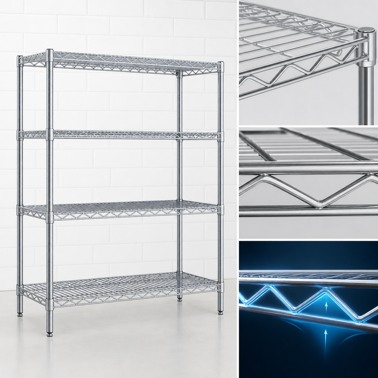 Product image #3 for EAGLEbrite 4-Tier Stationary Wire Shelving Starter Unit with QuadTruss Design, 72W x 18D x 63H, Zinc Finish