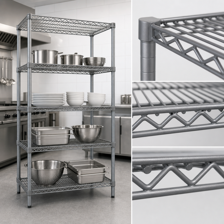 Product image #3 for Eagle Group Valu-Master Stationary 4-Tier Wire Shelving Starter Unit, 36 x 24 x 74 Inches, Pewter Gray Epoxy