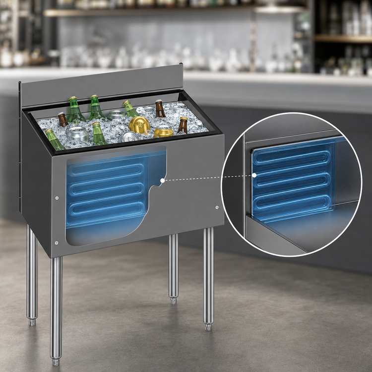 Product image #3 for CHOICE Extra Deep Stainless Steel Underbar Ice Bin with Built-In 10-Circuit Cold Plate, 36 x 19 Inches