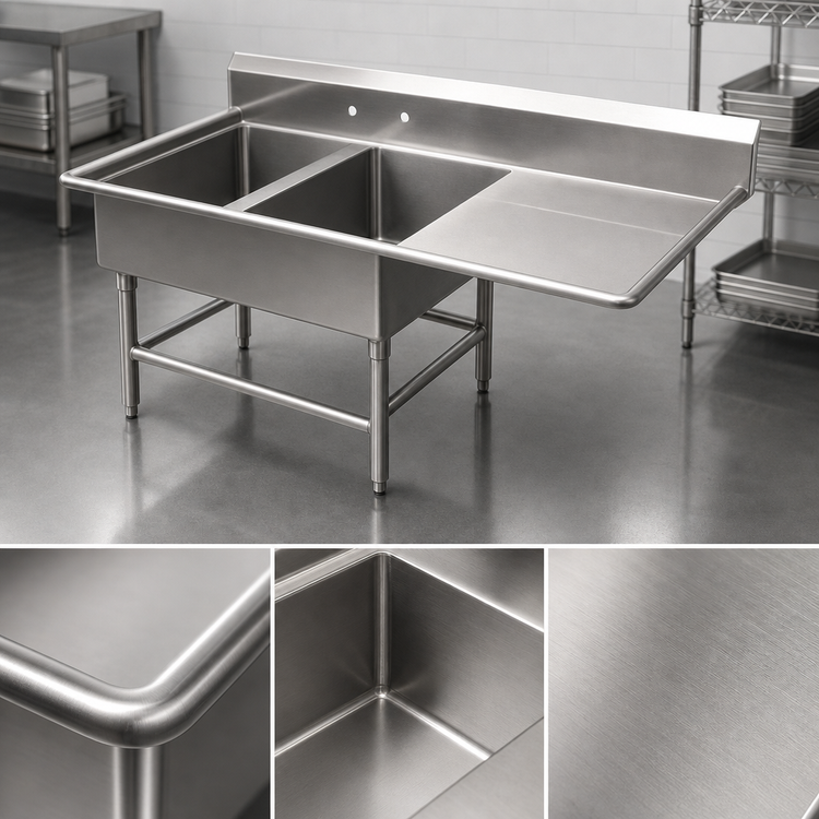 Product image #3 for John Boos Pro-Bowl 2-Compartment Freestanding Stainless Steel Sink with 20-Inch Right-Hand Drainboard