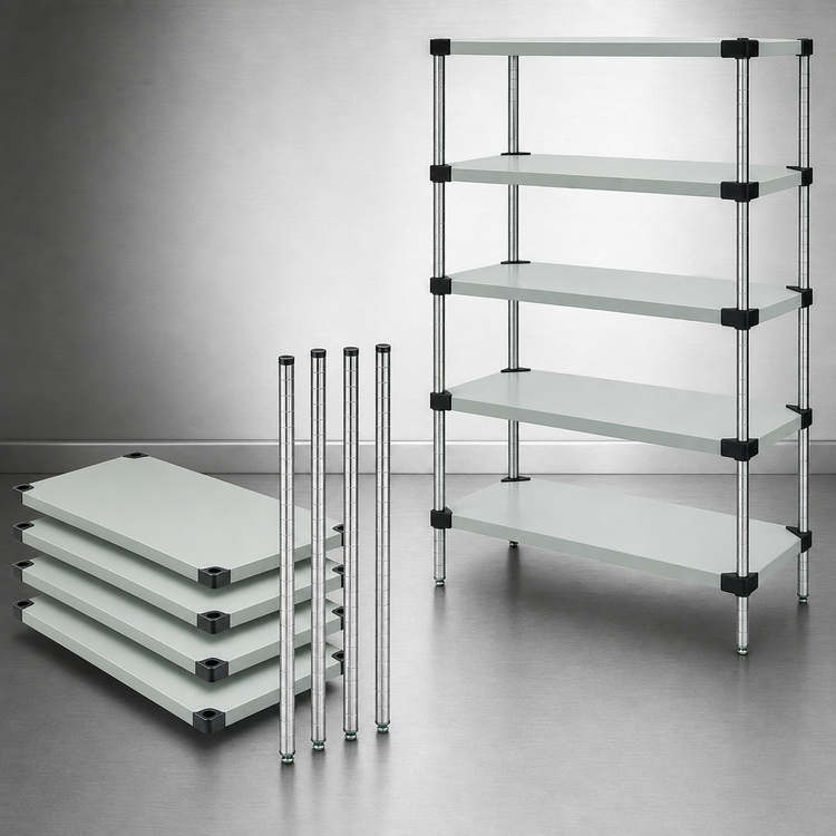 Product image #3 for Quantum 5-Shelf Solid Stainless Steel Stationary Shelving Starter Kit, 60W x 24D x 74H