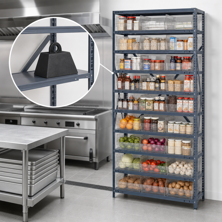 Product image #3 for Quantum Heavy-Duty Stationary Wire Shelving Unit, 12"D x 36"L x 75"H, with 10 Shelves and 27 Clear Bins