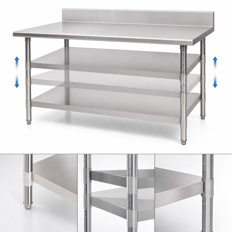 Product image #3 for 144-Inch x 30-Inch Adjustable 18-Gauge 304 Stainless Steel Work Table Undershelf
