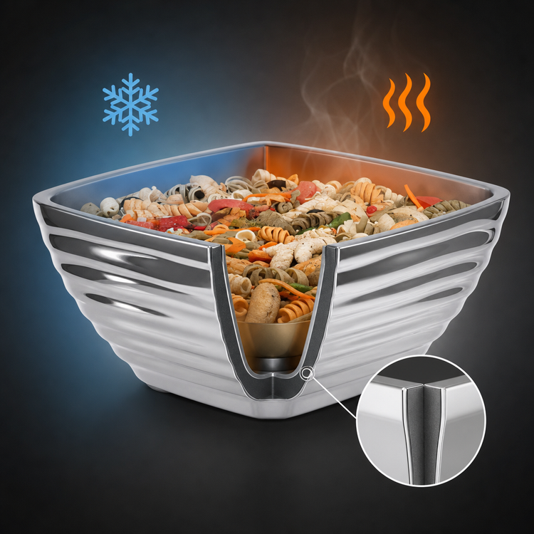 Product image #3 for Vollrath Square Beehive Double-Wall Insulated Stainless Steel Serving Bowl, 5.2 Quart