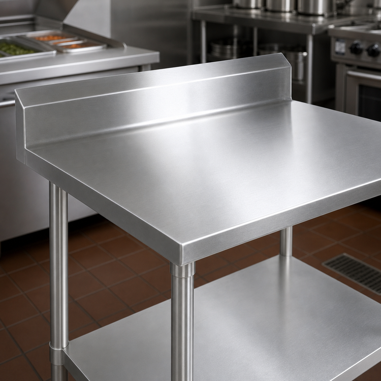 Product image #3 for John Boos Stallion 30 x 24 Inch 14-Gauge Stainless Steel Work Table with 5-Inch Backsplash, Safety Edge Front, and Galvanized Undershelf