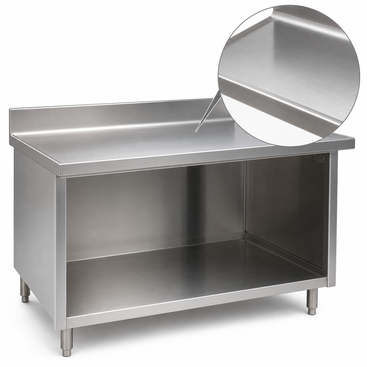 Product image #3 for Eagle Spec-Master Marine Series Stainless Steel Work Table with Cabinet Base, Open Front, and 4-1/2-Inch Backsplash, 84 x 24 Inches