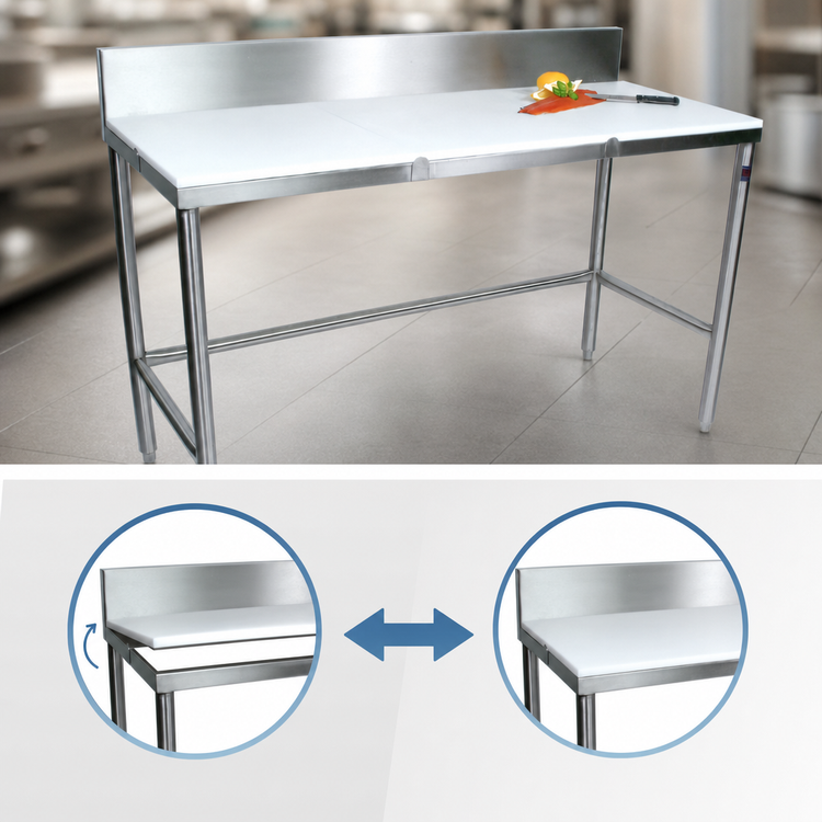Product image #3 for John Boos 72-Inch x 30-Inch Reversible Poly Top Trimming Table with 6-Inch Removable Backsplash