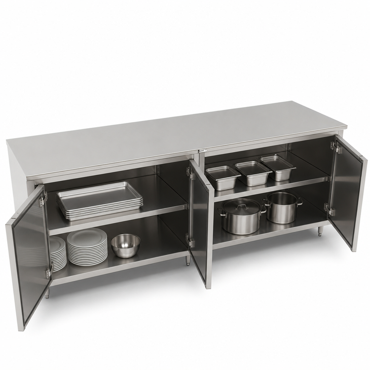 Product image #3 for John Boos Enclosed Stainless Steel Work Table with Cabinet Base and Hinged Doors, 120 x 24 Inches