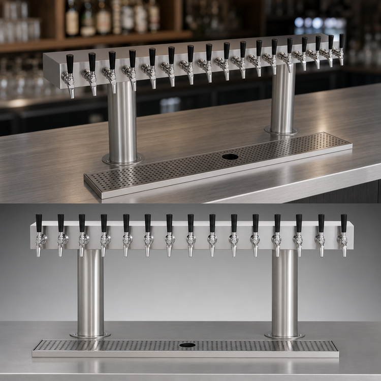 Product image #3 for Krowne Double T-Head Glycol-Cooled Countertop Beer Tower, 14 Faucet Capacity, 42-Inch Long Box, Brushed Stainless Steel