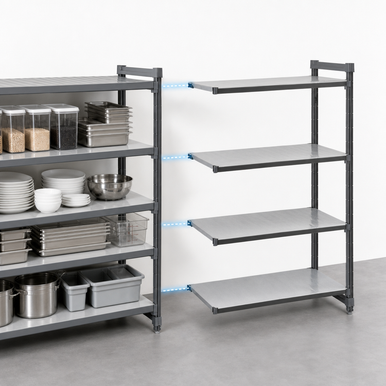 Product image #3 for Cambro Camshelving Basics Plus 4-Shelf Solid Add-On Polymer Shelving Unit, 21 x 48 x 84 Inches, Brushed Graphite