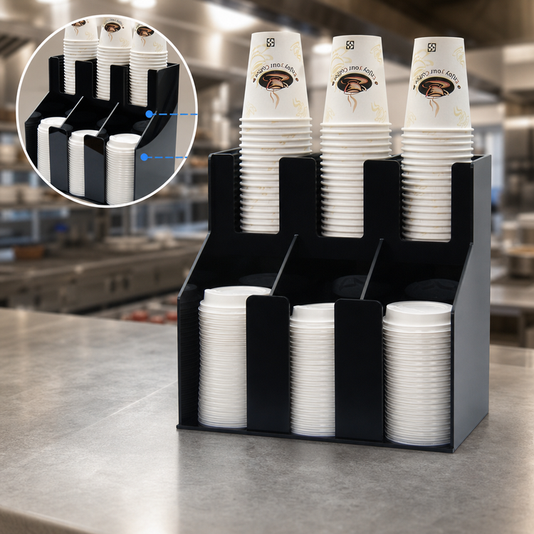 Product image #3 for Winco 2-Tier Cup & Lid Organizer, Black ABS Plastic