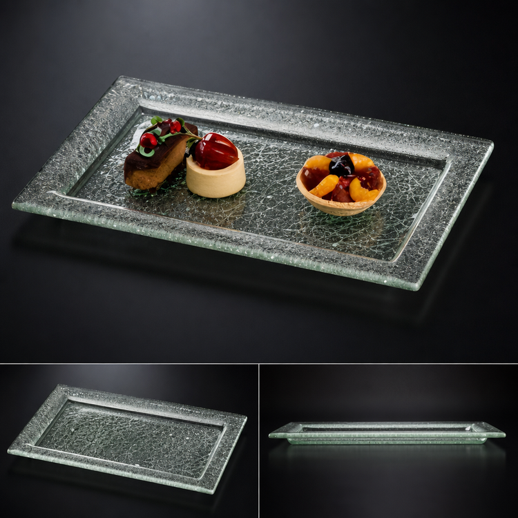 Product image #3 for American Metalcraft Glacier 21 x 13 Inch Rectangular Rimmed Bubble Glass Platter, Green