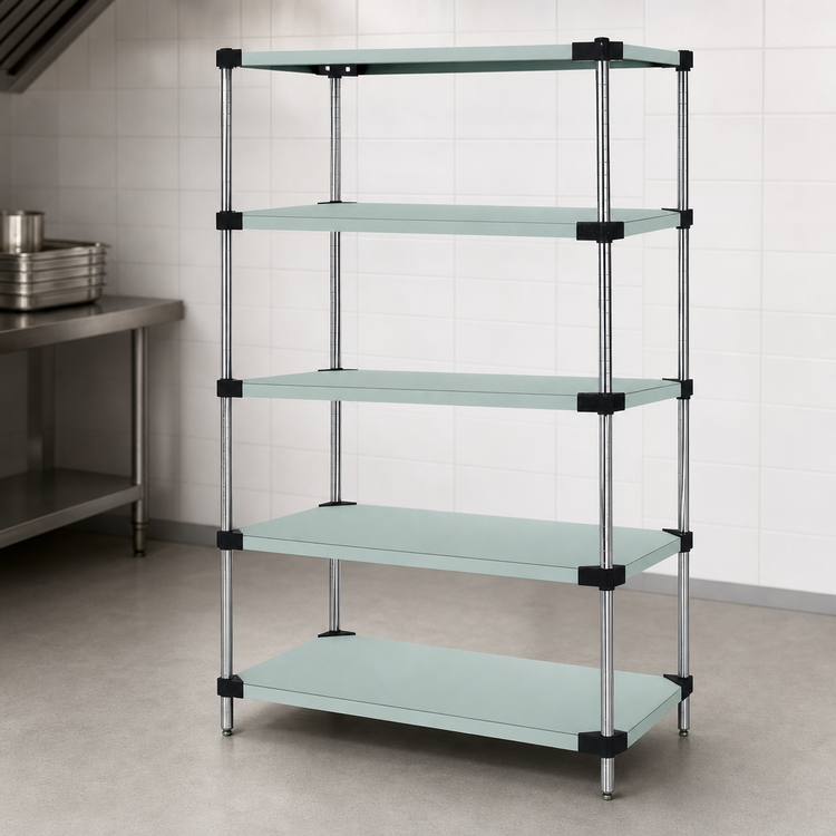 Product image #3 for Quantum 5-Shelf Solid Stainless Steel Shelving Starter Kit, 60"W x 14"D x 74"H, Stationary