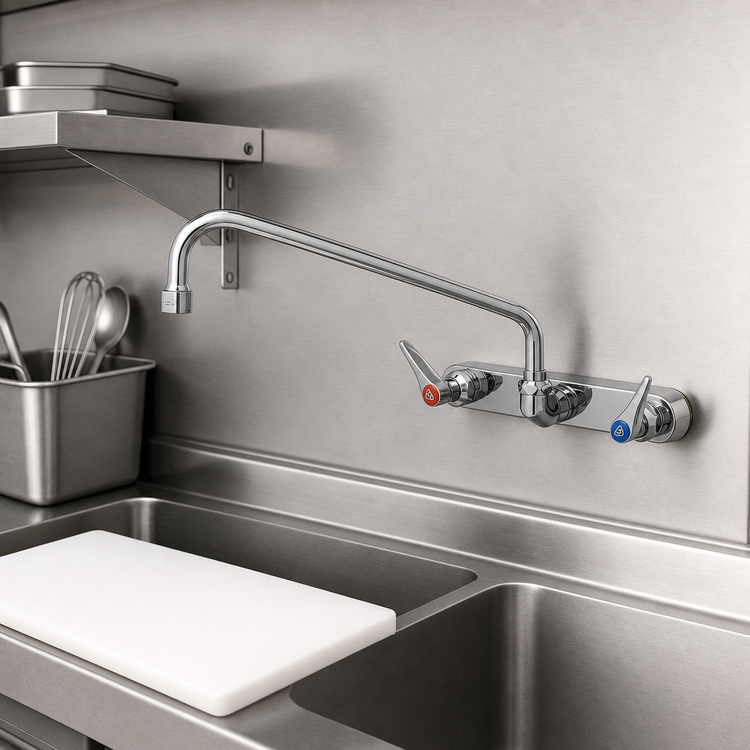 Product image #3 for T&S Brass B-1128-XS-F12 Low-Lead Wall-Mount Workboard Faucet with 12-Inch Swivel Spout, 8-Inch Centers