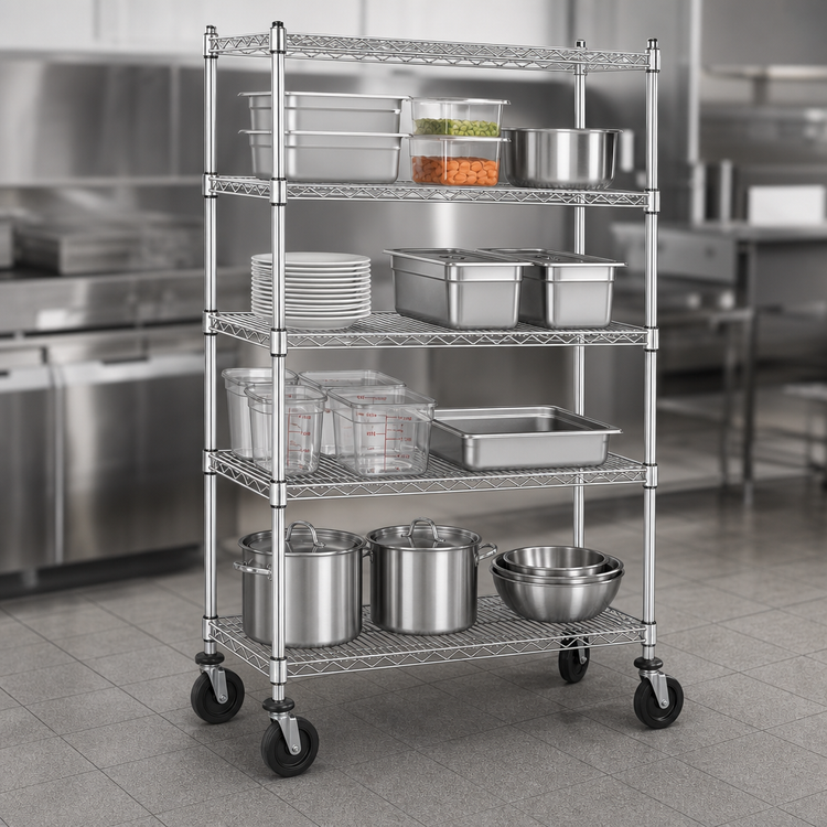Product image #3 for Metro Super Erecta Brite Wire Stem Caster Cart, 48 x 24 x 69 Inches, 4 Shelves, 600 lb Capacity