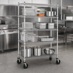 Thumbnail image #3 for Metro Super Erecta N556BBR 4-Shelf Wire Stem Caster Cart, 48 x 24 x 69 Inches, 600 lb Capacity, Resilient Rubber Casters