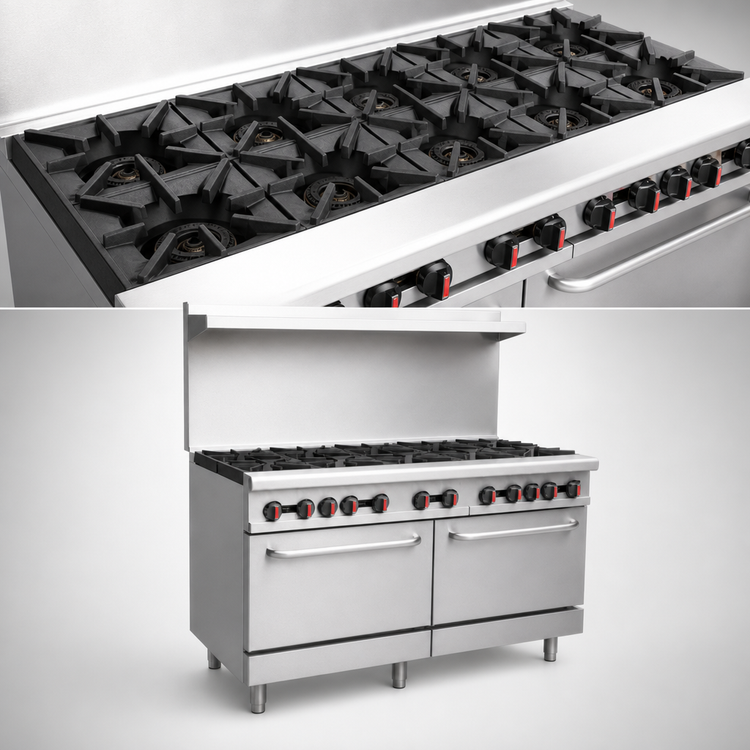 Product image #3 for Serv-Ware SGR-10B 60-Inch Commercial Gas Range with 10 Open Burners and 2 Standard Ovens