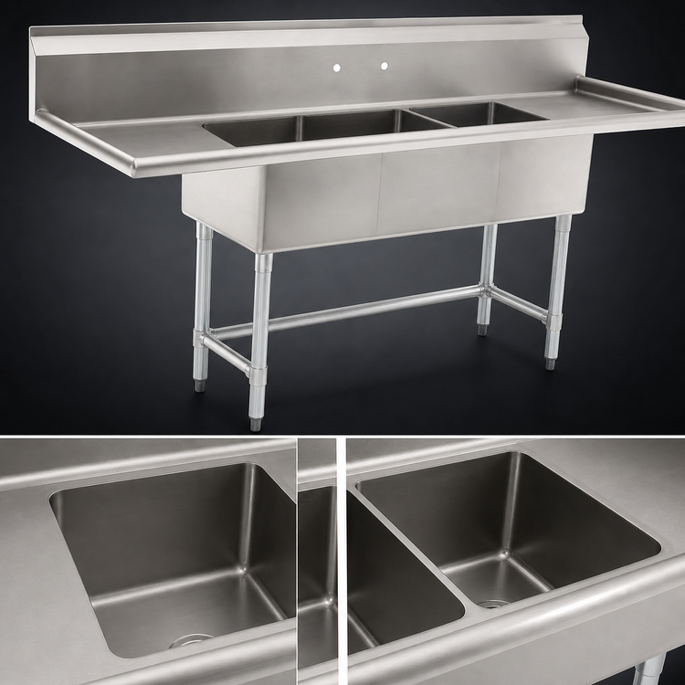 Product image #3 for Eagle Group BlendPort BPFE Series 2-Compartment 18-Gauge 304 Stainless Steel Economy Sink with 18 x 18 Bowls