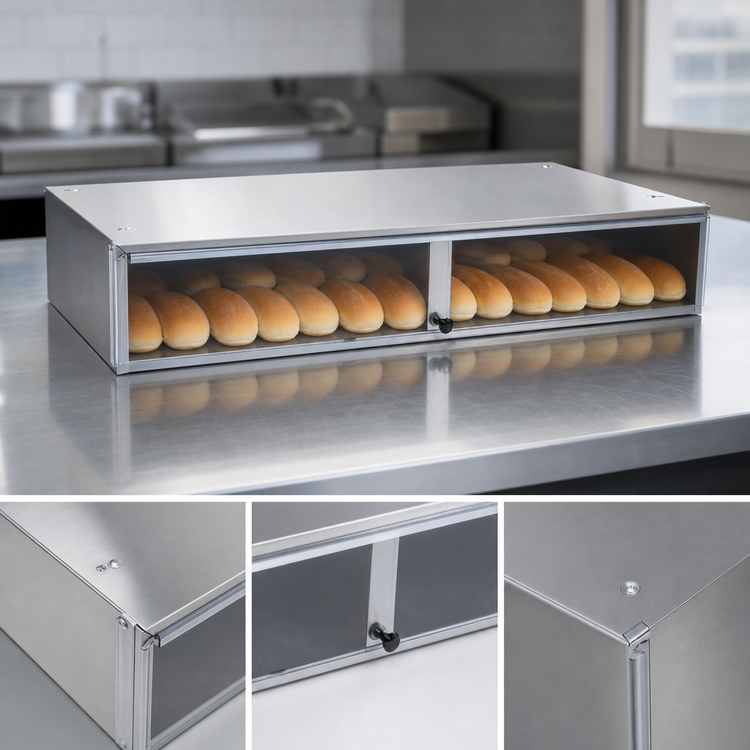 Product image #3 for Nemco Stainless Steel Hot Dog Bun Box with Polycarbonate Hinged Doors, 36-Bun Capacity, Fits 8027 Series Roller Grill