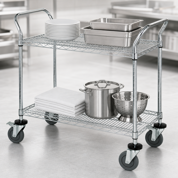 Product image #3 for Quantum Chrome-Plated Wire Utility Cart, 36 x 24 x 37-1/2 Inches, 2 Shelves, 1,200 lb Capacity