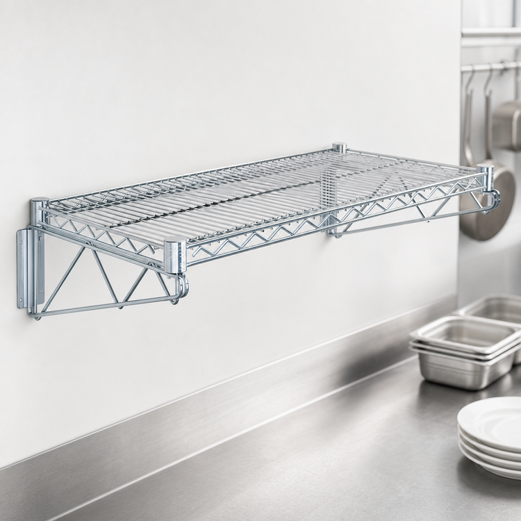 Product image #3 for Quantum Wall-Mount Cantilever Single Wire Shelf, 36 x 24 Inches, Chrome Plated