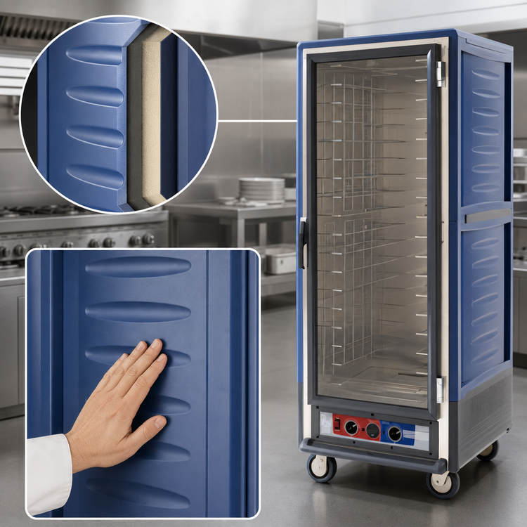 Product image #3 for Metro C5 3 Series Mobile Full-Height Heated Holding Cabinet with Clear Polycarbonate Door, Blue Insulation Armour, 35-Pan Capacity