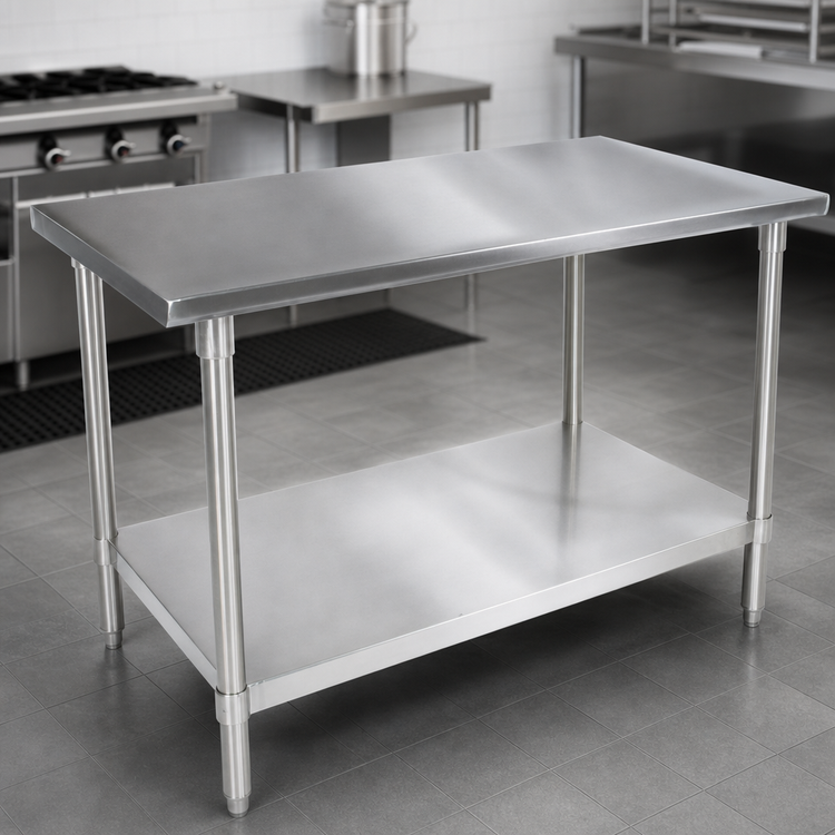 Product image #3 for John Boos 60 Inch x 48 Inch 16-Gauge Type 300 Stainless Steel Flat Top Work Table with Adjustable Undershelf