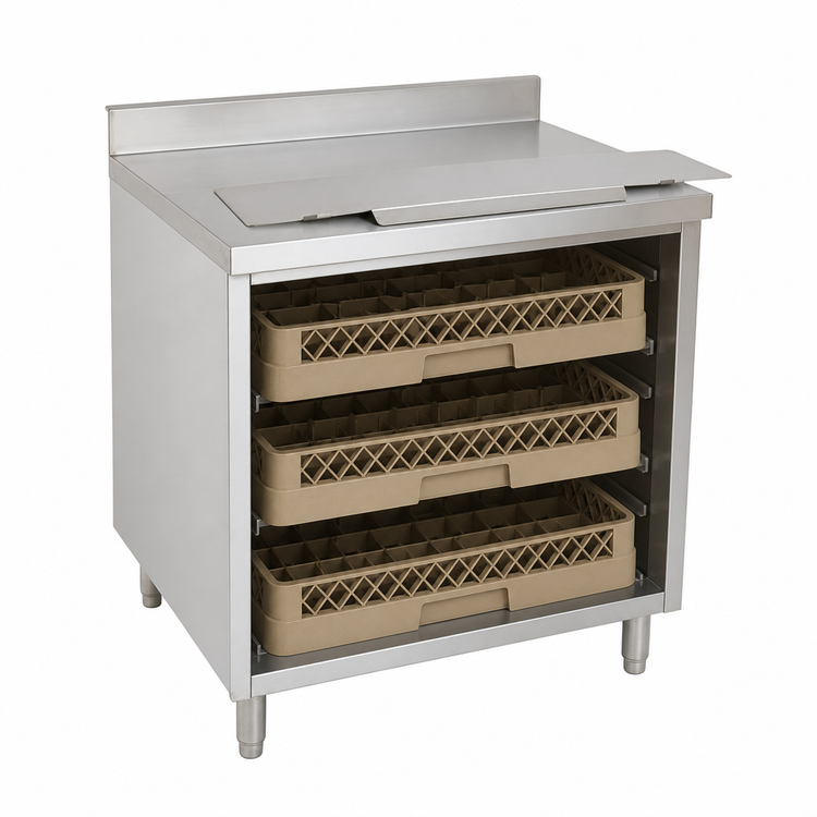 Product image #3 for BK Resources 24 Inch x 21 Inch Underbar Stainless Steel Glass Rack Cabinet with Drainboard Top and Open Front Base
