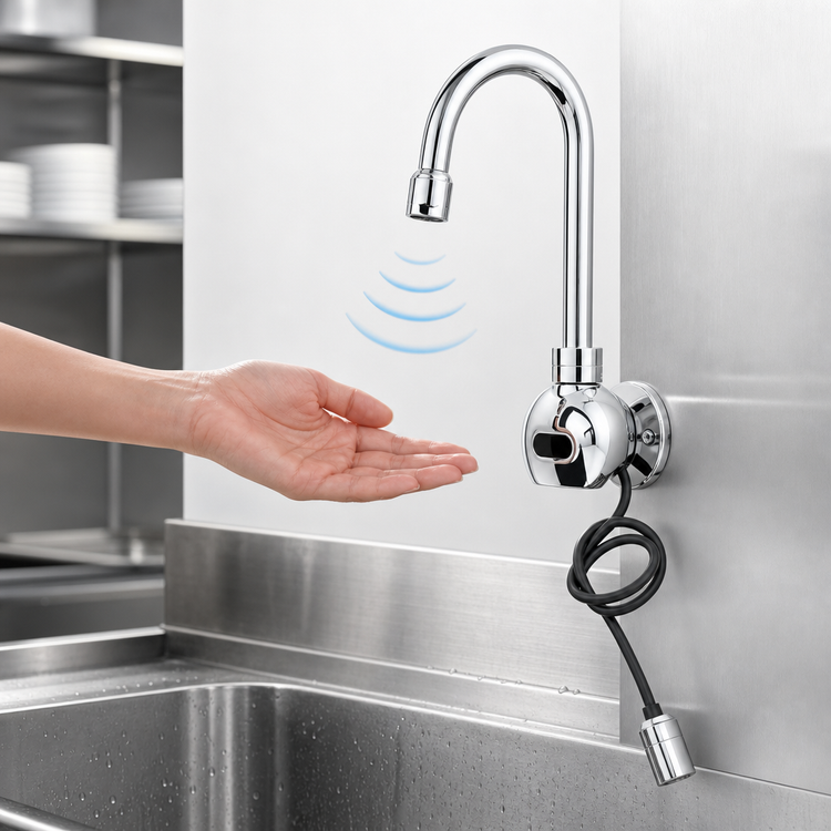 Product image #3 for Equip Single-Hole Wall-Mount Touchless Electronic Sensor Faucet with Swivel Gooseneck Spout, 2.2 GPM, Chrome Finish