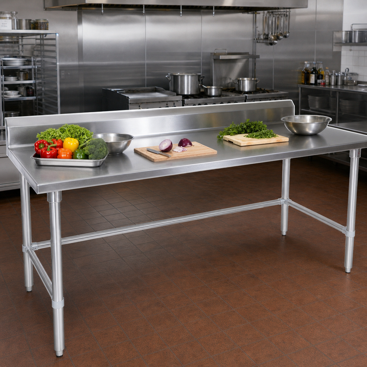 Product image #3 for John Boos Stallion 108-Inch x 24-Inch Stainless Steel Work Table with 5-Inch Backsplash and Galvanized Base