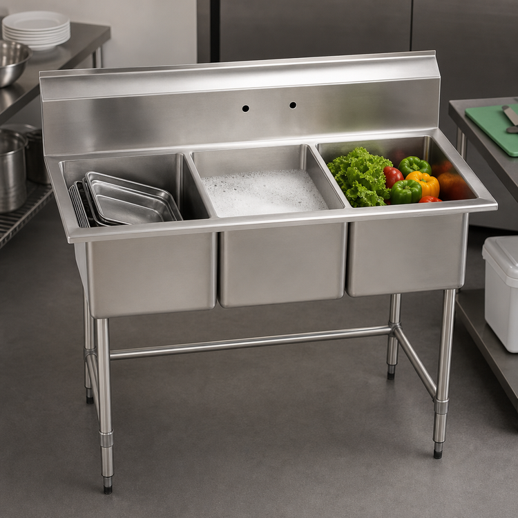Product image #3 for Eagle Group BlendPort 3-Compartment 16-Gauge 304 Stainless Steel Sink, 18 x 24 Bowls, No Drainboards