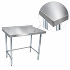 Thumbnail image #3 for BK Resources SVTROB-1872 72-Inch x 18-Inch Open Base Stainless Steel Work Table, 18-Gauge 430 Top, 1-1/2-Inch Rear Riser