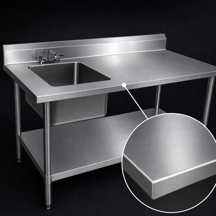 Product image #3 for John Boos 60-Inch Stainless Steel Prep Table with Left Sink Bowl, 5-Inch Backsplash and Undershelf