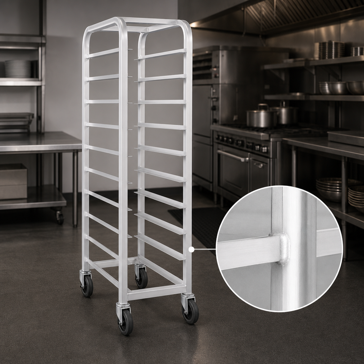 Product image #4 for Lifetime Tough Extra Heavy-Duty End-Load Aluminum Platter Rack with 5-Inch Swivel Casters, 10-Platter Capacity, 70-Inch Tall