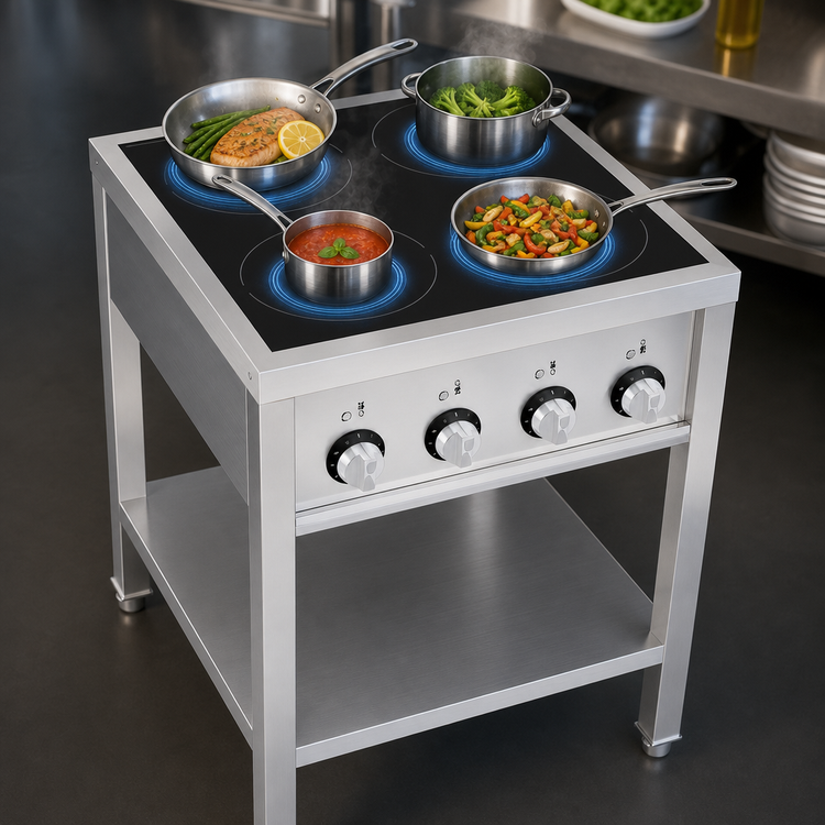 Product image #3 for Eurodib Commercial Freestanding 4-Zone Induction Cooktop, 208V 3-Phase