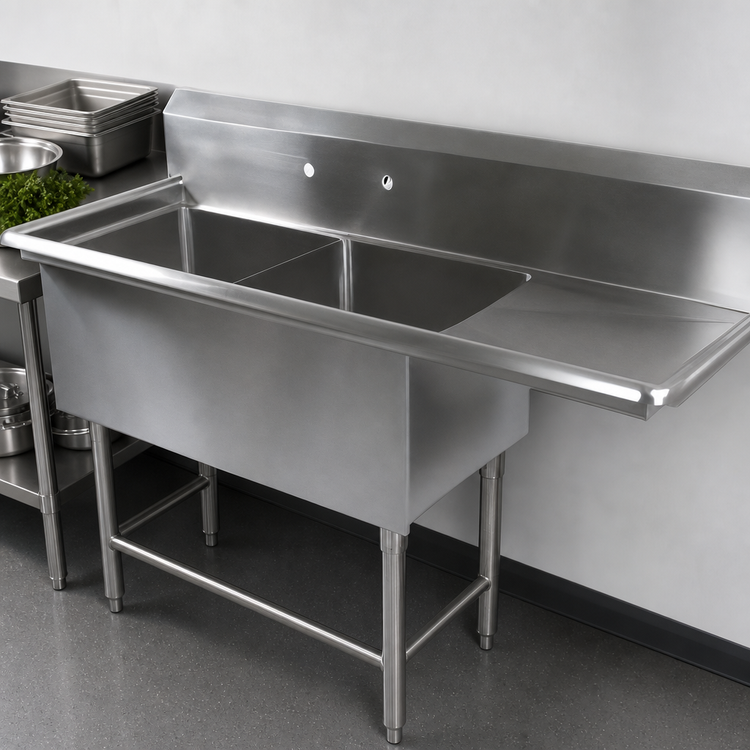Product image #3 for John Boos Pro-Bowl 2-Compartment Commercial Sink with Right Drainboard, 16-Gauge 300 Series Stainless Steel