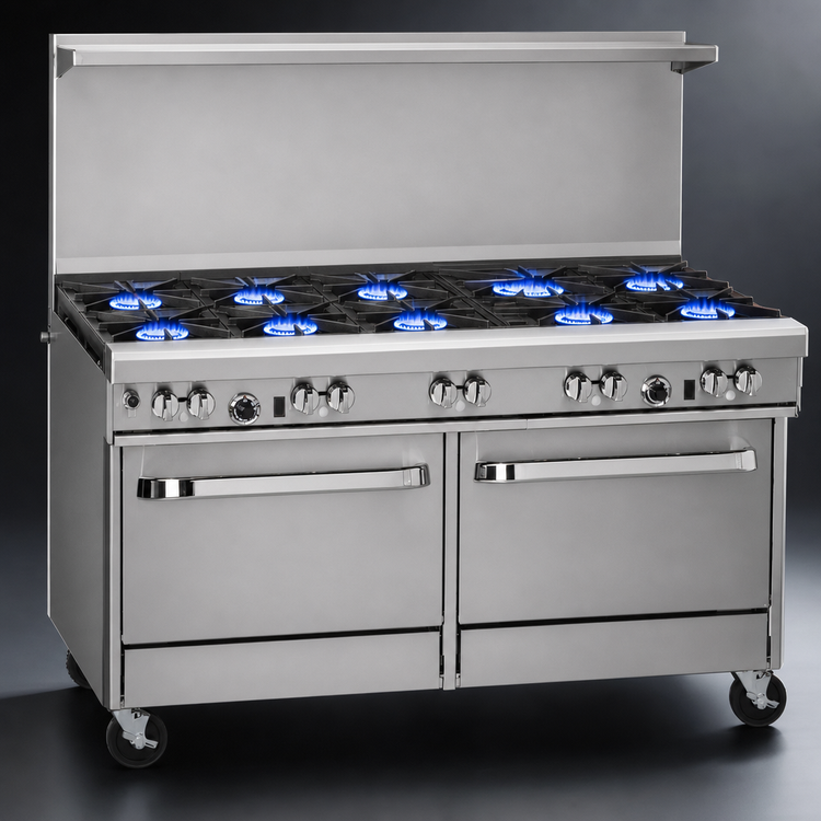 Product image #3 for Southbend Ultimate 60-Inch Commercial Gas Restaurant Range with 10 Star/Sauté Burners, 2 Cabinets, and Hi-Shelf Backriser