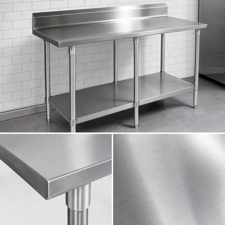 Product image #3 for BK Resources 84" x 30" Stainless Steel Work Table with 5" Backsplash and Galvanized Undershelf