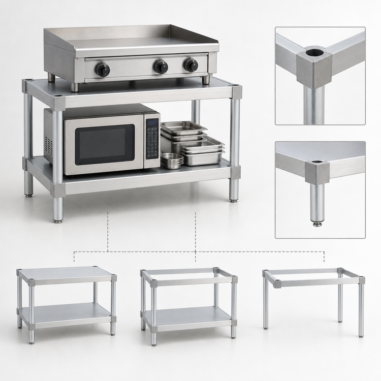 Product image #3 for Stationary Modular Aluminum Equipment Stand with 2 Adjustable Solid Shelves, 48" W x 20" D x 36" H