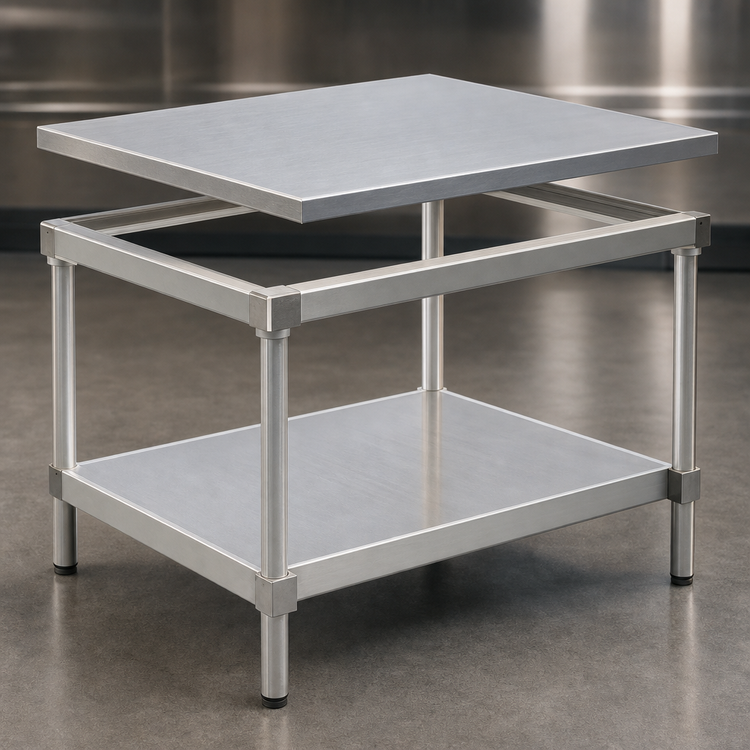 Product image #3 for New Age 36-Inch x 24-Inch Stationary Aluminum Equipment Stand with 12-Gauge Marine-Edge Top and Adjustable Undershelf