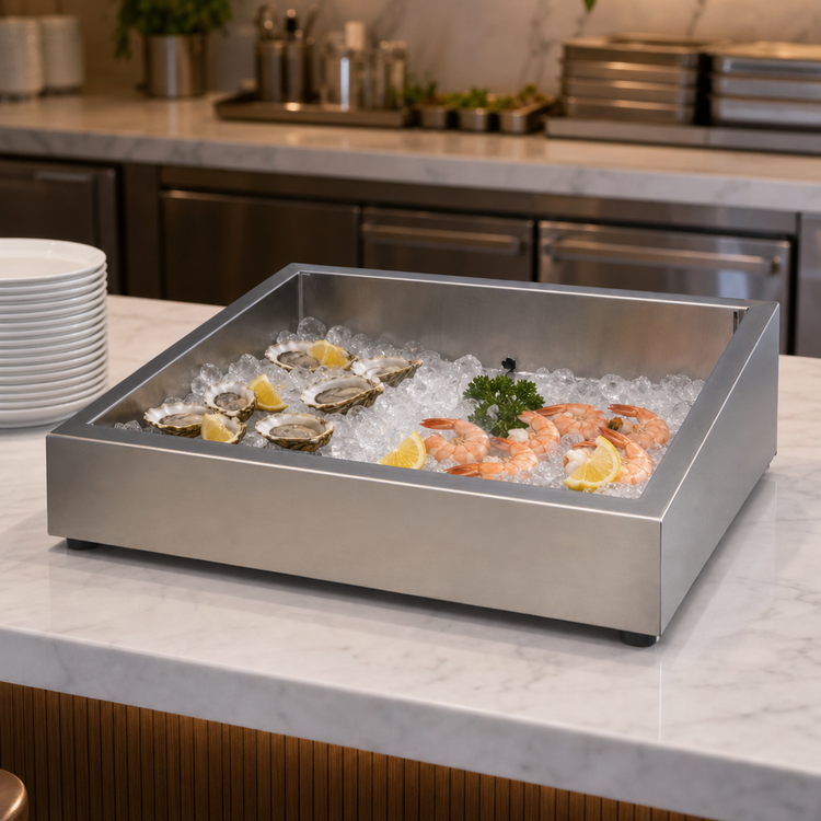 Product image #3 for Atlas Metal Marche Style Countertop Insulated Ice Pan with Drain, 24 x 30 Inches