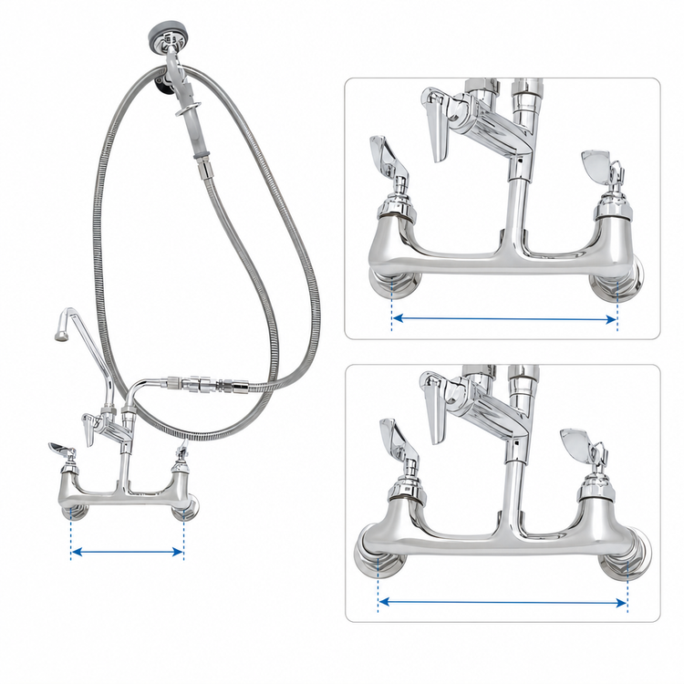 Product image #3 for T&S Brass Wall-Mount Pre-Rinse Spray Assembly with 8-Inch Adjustable Centers, 12-Inch Swing Nozzle and 104-Inch Hose
