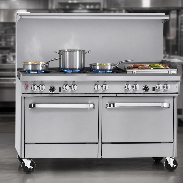 Product image #3 for Southbend Ultimate 60-Inch Gas Restaurant Range with 4 Pyromax Burners, 24-Inch Raised Griddle/Broiler, and 2 Cabinet Bases
