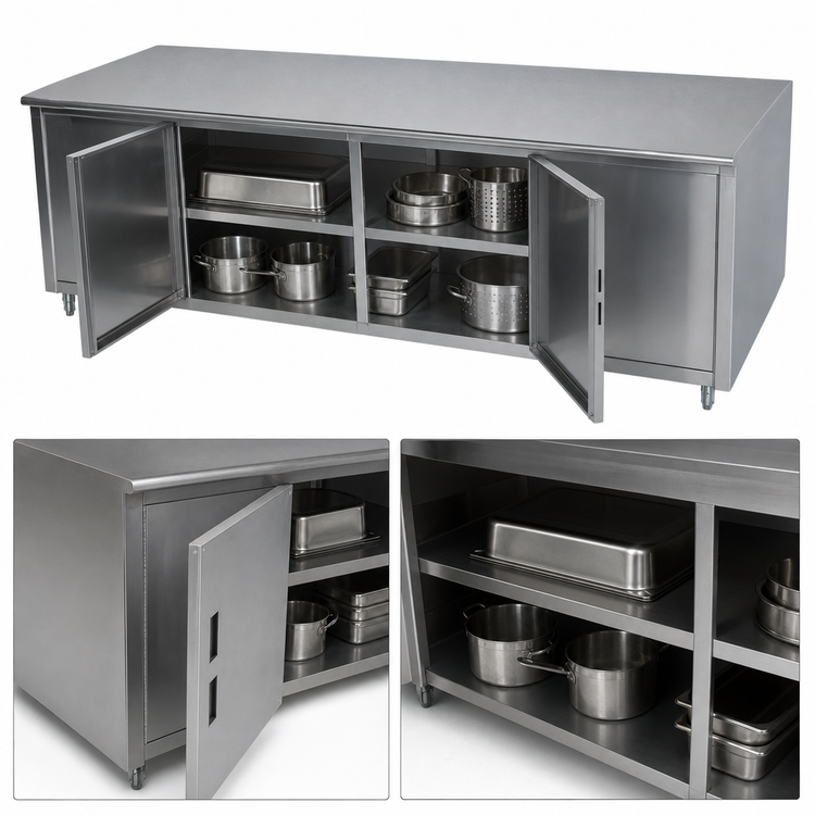 Product image #3 for Advance Tabco HB-SS-367 Enclosed Work Table with Cabinet Base, 84 x 36 Inches, 14-Gauge 304 Stainless Steel Top