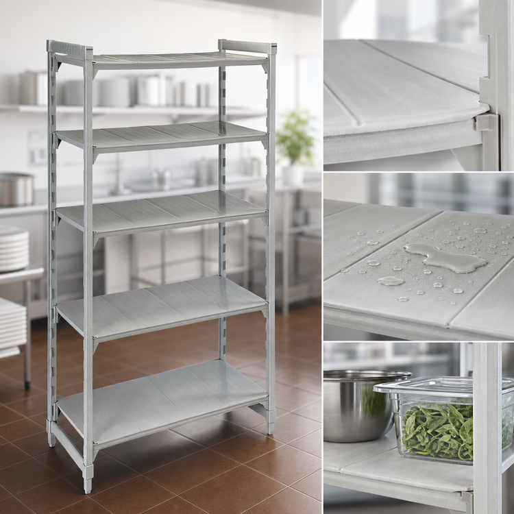 Product image #4 for Cambro Camshelving Premium 5-Shelf Solid Stationary Starter Unit, 18 x 60 x 84 Inches, Speckled Gray
