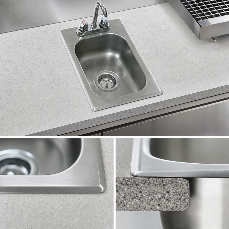 Product image #3 for Eagle Group Self-Rimming Stainless Steel Drop-In Sink, 1 Compartment, 10 x 14 x 5-Inch Bowl, with Faucet and Basket Drain