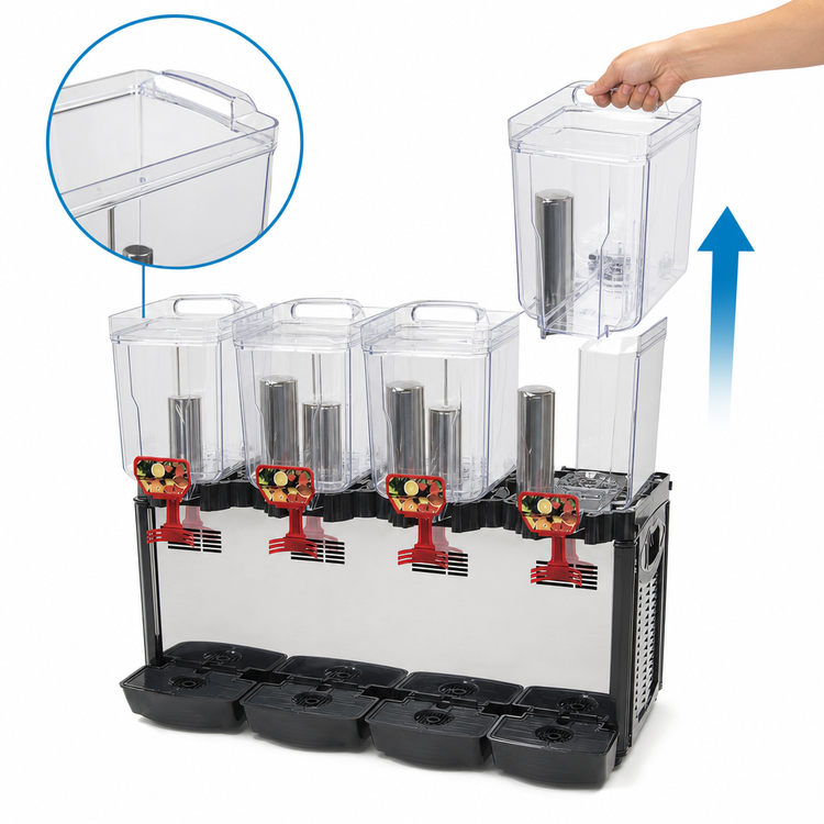 Product image #3 for Cofrimell CD4J110 4-Bowl Juice Dispenser with 3-Gallon Removable Polycarbonate Bowls, 110V
