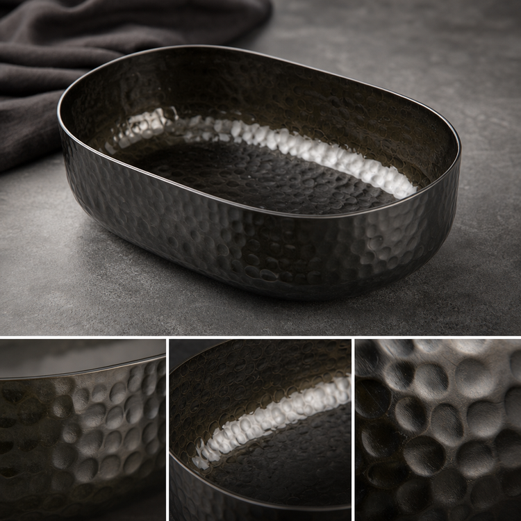 Product image #3 for American Metalcraft Hammered Aluminum Oval Entrée Basket, 48 oz., Black